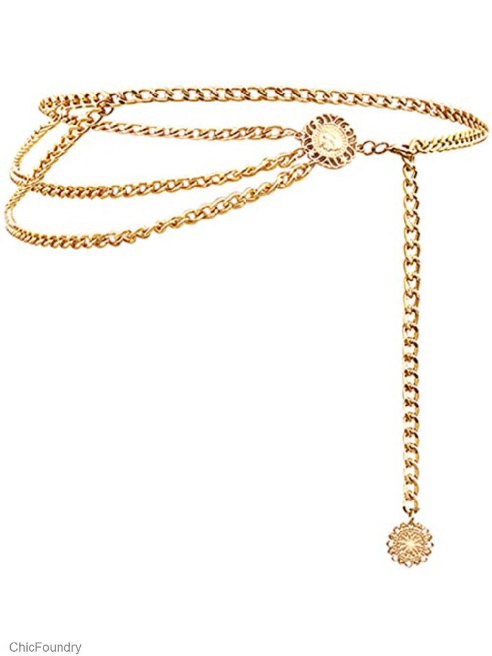 Multilayer Metal Waist Chain Dress Belts for Women Coin Pendant Adjustable
